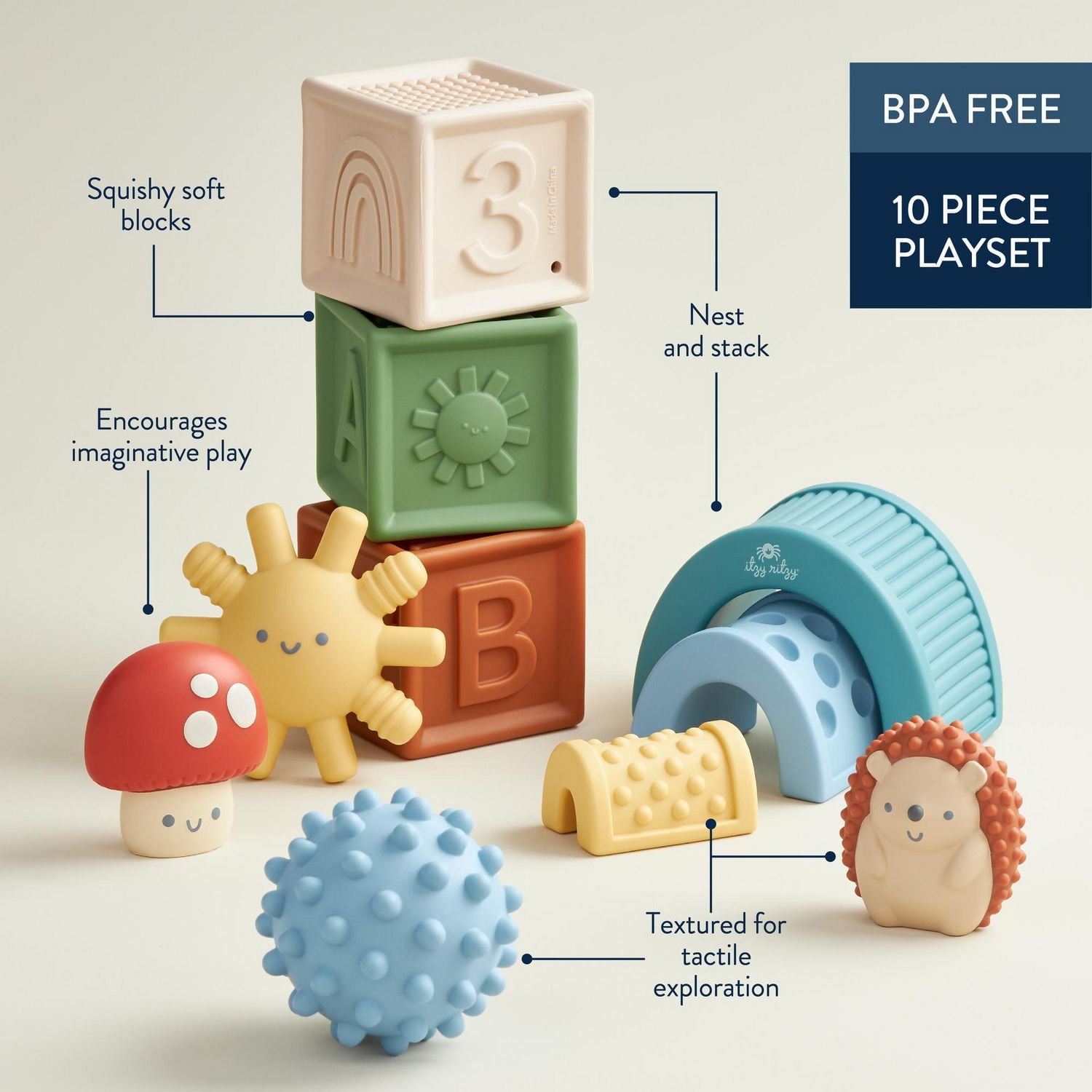Itzy Ritzy Itzy Blocs Lot de 10 Blocs Roto sensoriels 10