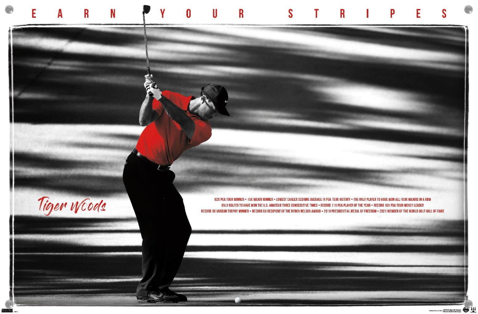 Tiger Woods - Earn Your Stripes Wall Poster with Push Pins, 14.725" x 22.375"