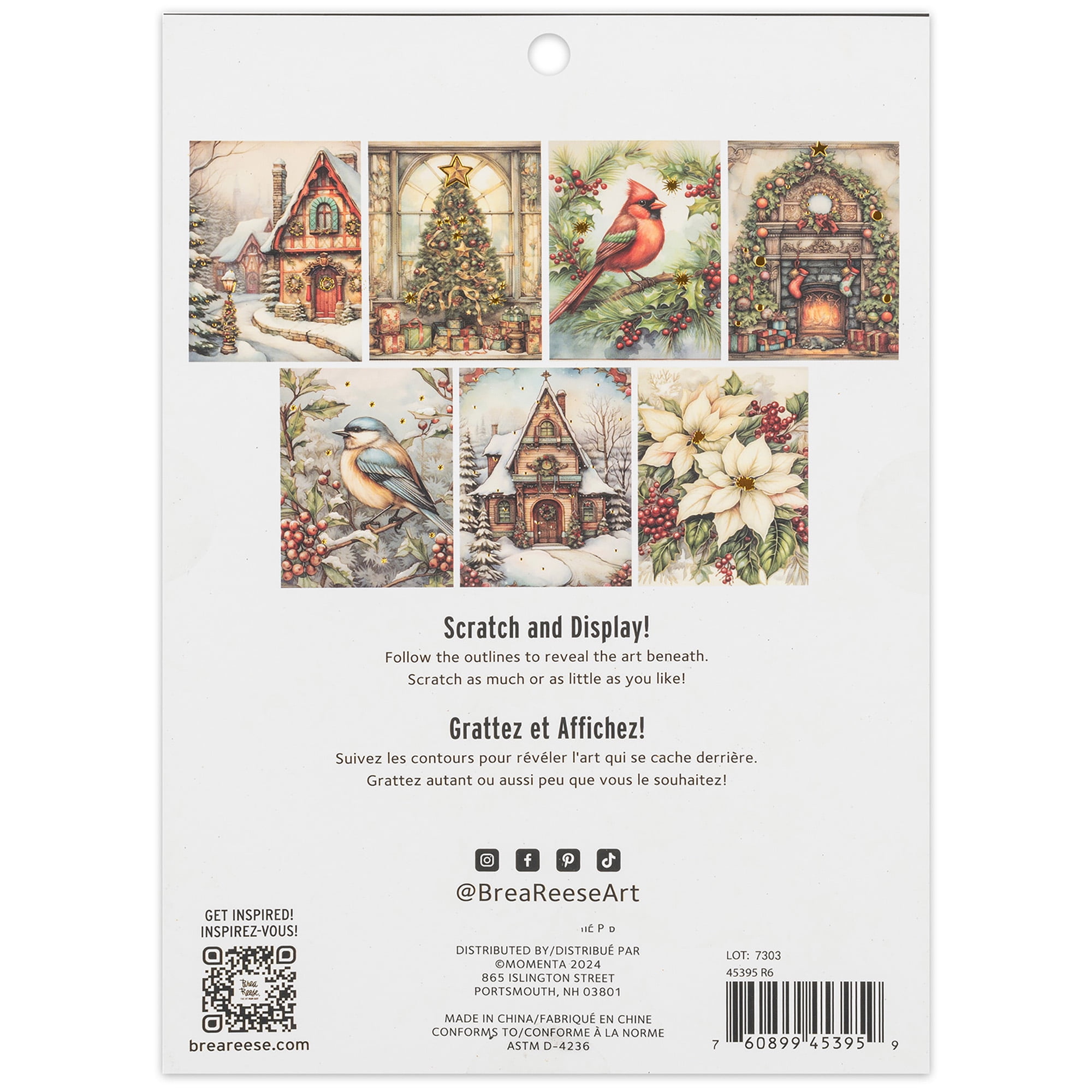 Brea Reese: Scratch Art Paper Pad - Home For The Holiday - 14 6x8" Pages, Reveal 7 Seasonal & Festive Holiday Designs, Metallic Pops, Adult Craft Kit