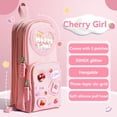 thumbnail image 2 of CoreLiving Pencil Case Canvas Small Pouch Mini Backpack Organizer for Pens Markers Makeup Compact Gadget Zipper Pouch Cute Stuff Travel Essential Case, Cherry Pink, 2 of 7