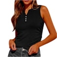 thumbnail image 2 of JDQJBZ Women Plus Size Tank Tops Solid Color V Neck Button Detail Loose Fit Summer Blouse, 2 of 4