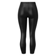 thumbnail image 4 of Pantalones de mujer de cintura alta con aberturas en las piernas de piel sintética - Pantalones informales elásticos de poliéster de color liso, 4 of 8