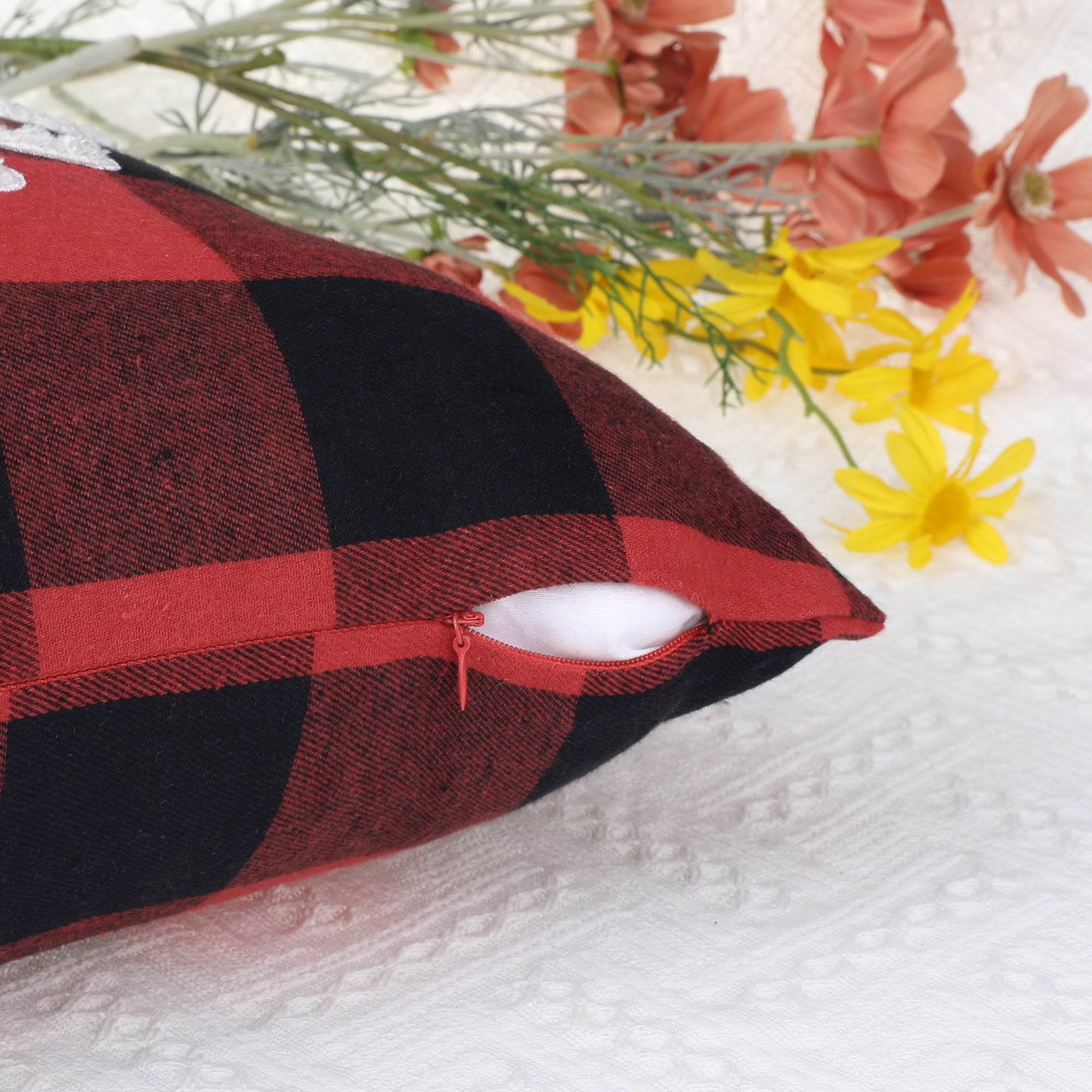Unique Bargains Plaid Print Throw Decorative Pillow Covers Farmhouse Pillowcase Pack of 2 Snowflake 12" x 20"