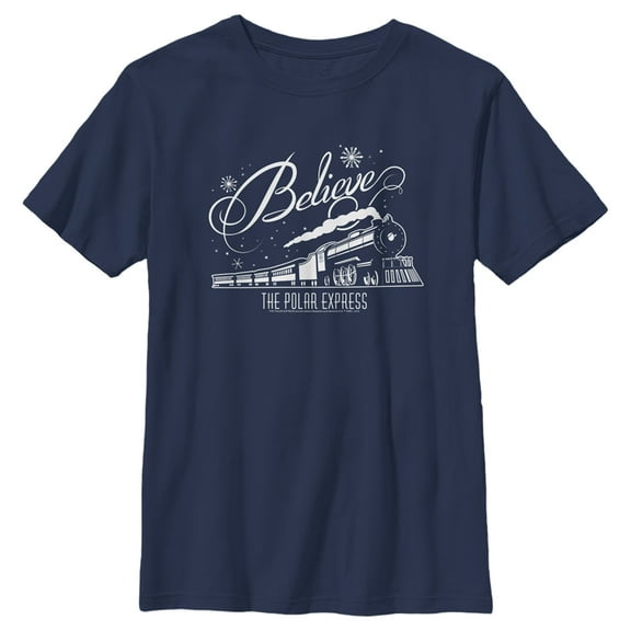 Boy's The Polar Express Believe Retro Train Graphic Tee Navy Blue X Small
