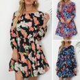 thumbnail image 2 of Vestido a media pierna elegante informal de manga larga con cuello redondo y estampado floral de mod Abanopi Grande, 2 of 7