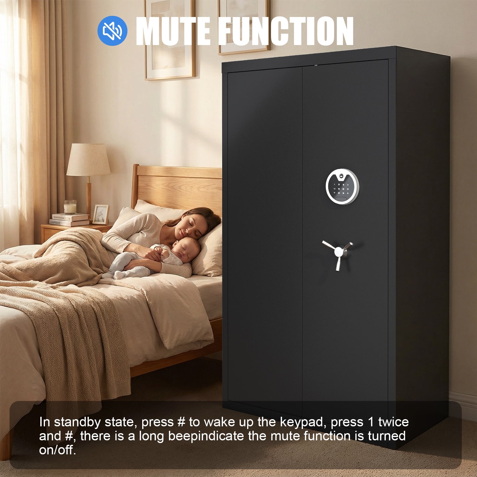 Home Large Gun Cabinet, Digital Backlit Keypad, 3 Opening Methods, Dual Alarm System, Removable Shelves and Led Lights, All-Steel Anti-Theft Design
