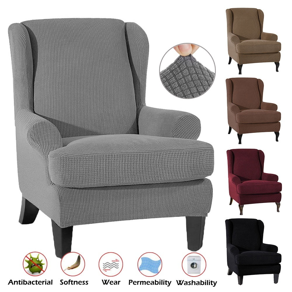 2x Fabric Wing Chair Armchair Covers Universal Furniture Slipcover Protector 