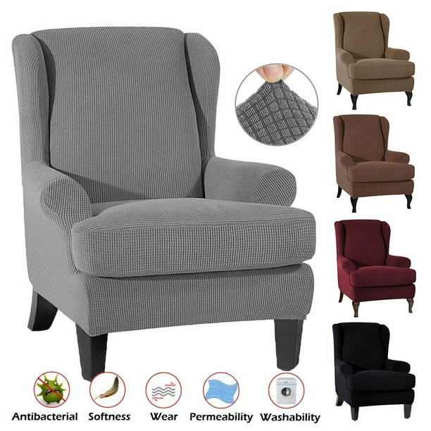 2 Pieces Elastic Wing Chair Slipcover, Chair Slipcovers For Chairs With Arms