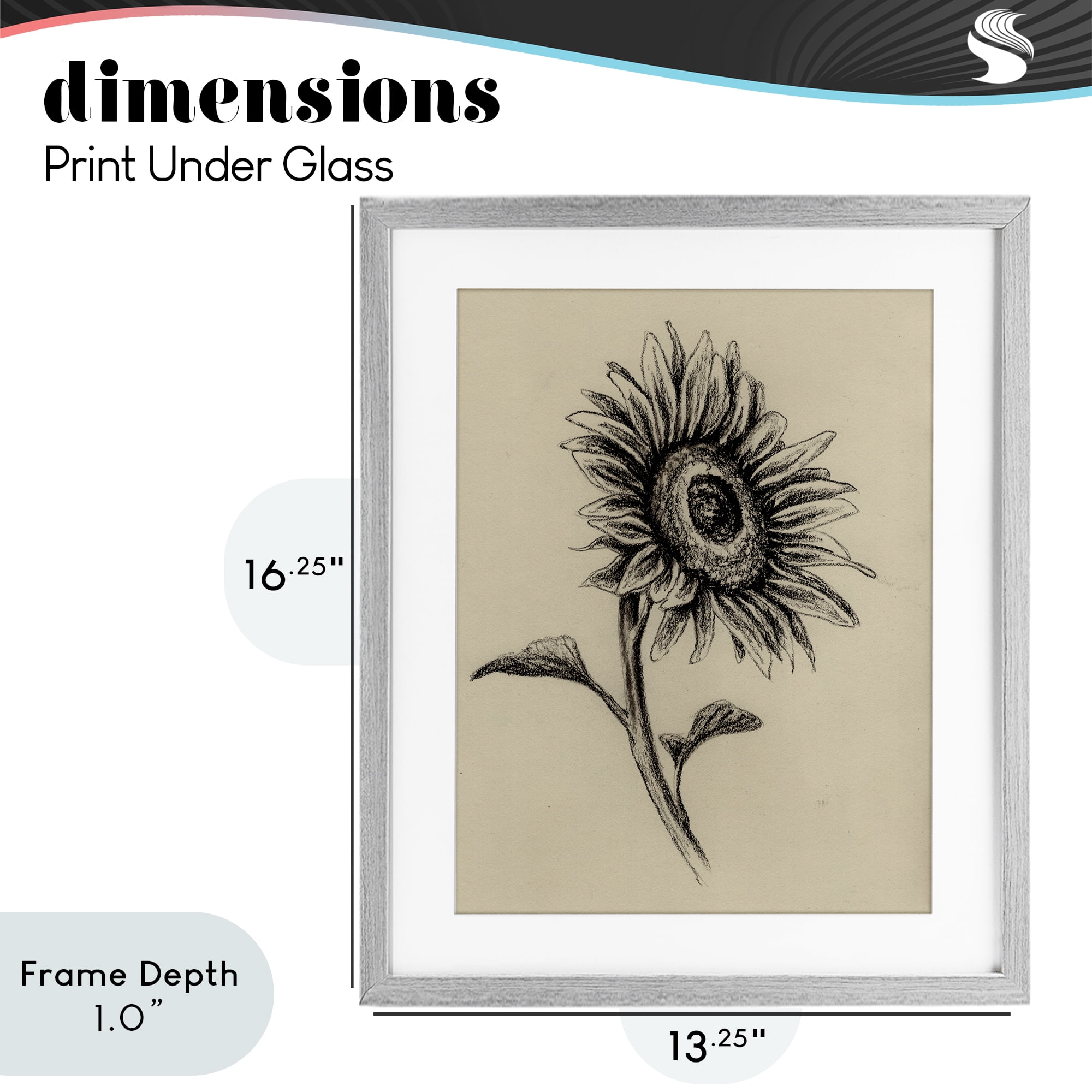 Stupell Industries Sunflowers in Charcoal Gray Framed Print Under Glass, design by Leah Noel Art