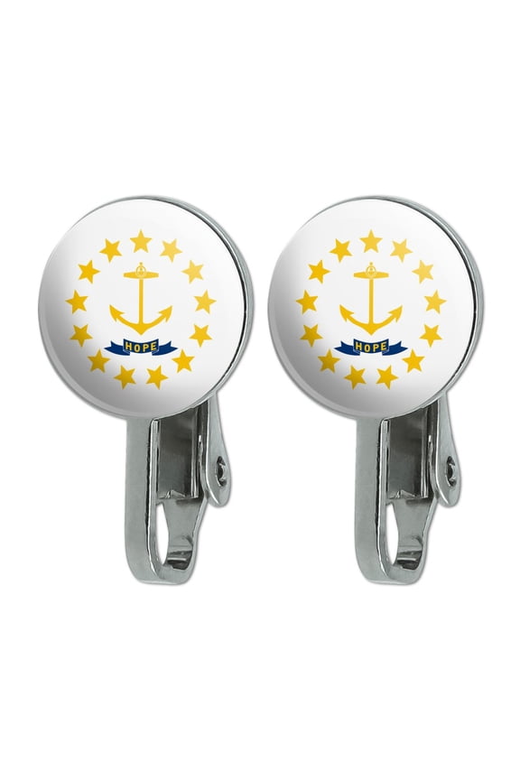 Rhode Island State Flag Novelty Clip-On Stud Earrings