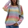 thumbnail image 2 of Duoif Sweaters for Women Trendy Ladies Crew Neck Long Sleeve Knit Rainbow Sweater Fashion Loose Tops Women's Sweaters Womens Tops Pink XL, 2 of 9