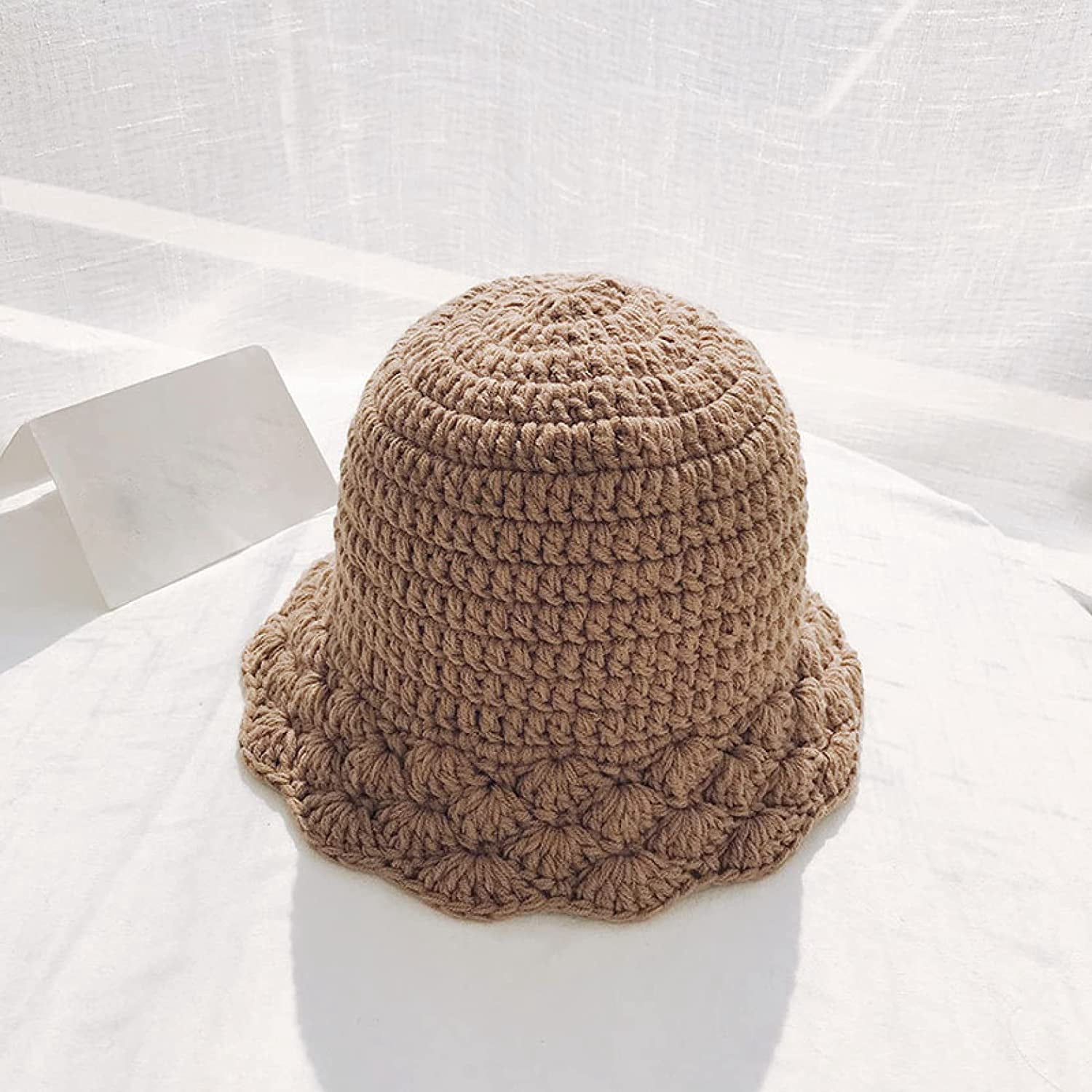 CoCopeaunts Plain Bucket Hat for Women Winter Knitted Unisex Warm Bonnet Cap Trendy Oversized Comfort Ladies Bucket Cap Packable