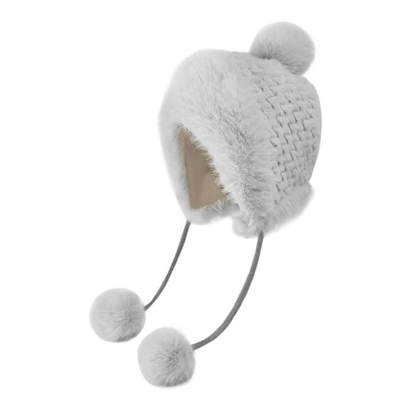 YWOAGH Woman Knit Hats for Women Winter Warm Knit Cap with Pompom Outdoor Ear Cover Scarf ,Hat,& Gloves Grey