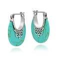thumbnail image 5 of Boho Green Turquoise Bohemian Hoop Lock Retro Sterling Silver Earrings, 5 of 5