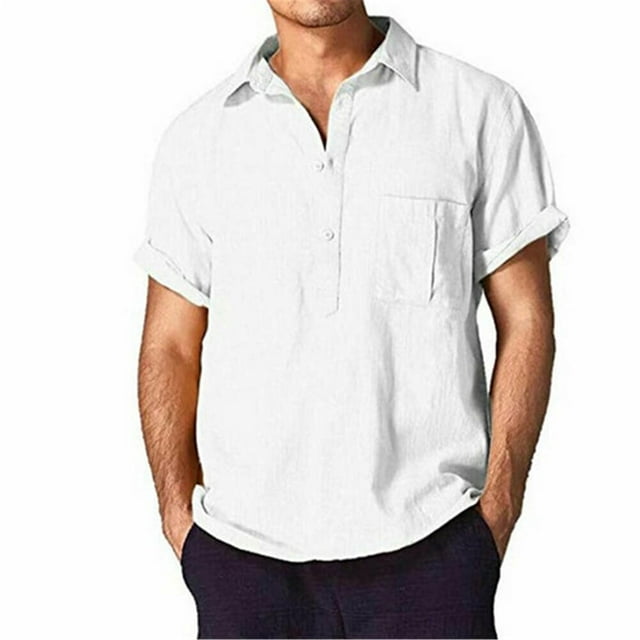 T-shirt Décontracté d'Été pour Homme en Coton et Lin, Hauts Unis M-3TG
