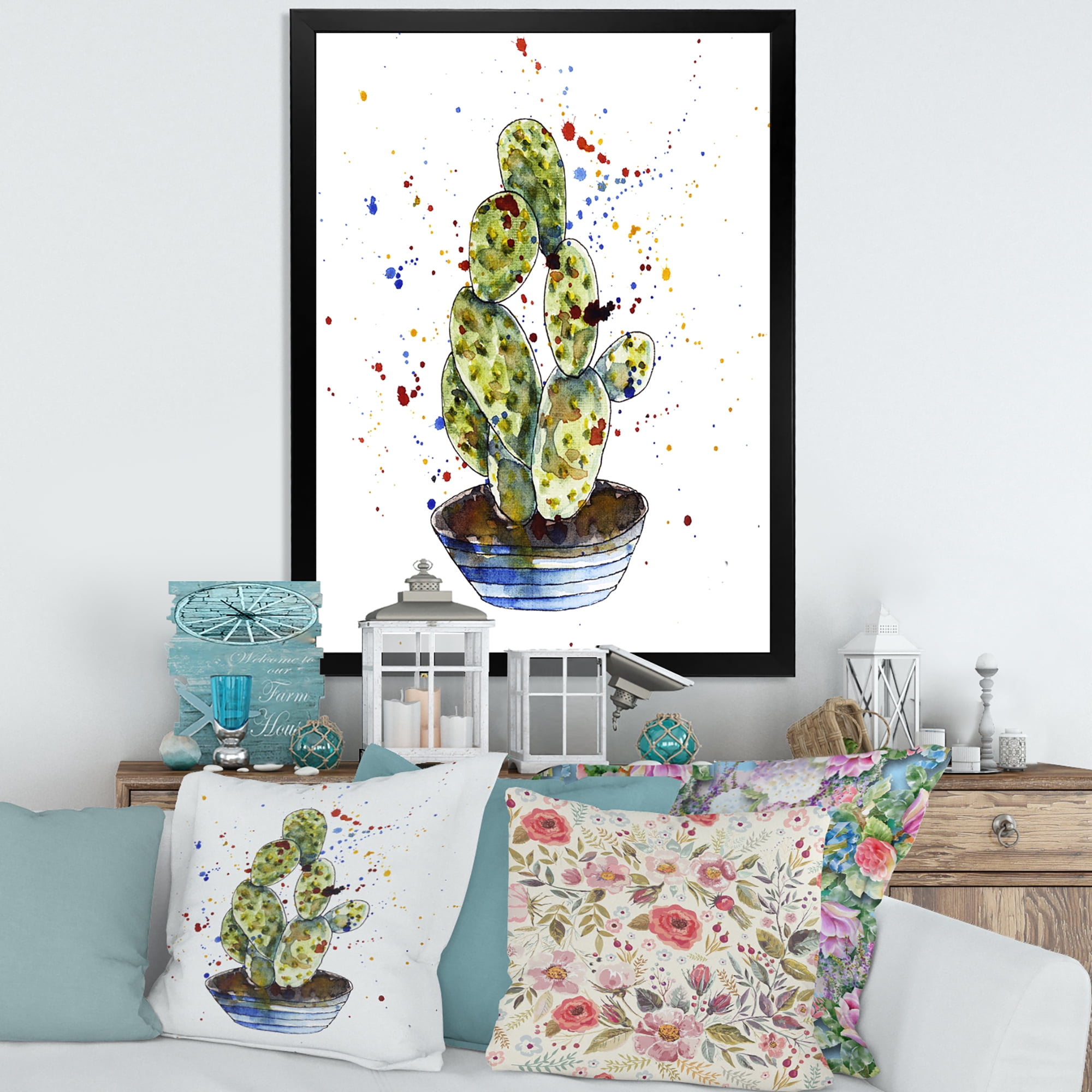 Designart 'Abstract Cactus Houseplant' Traditional Framed Art Print