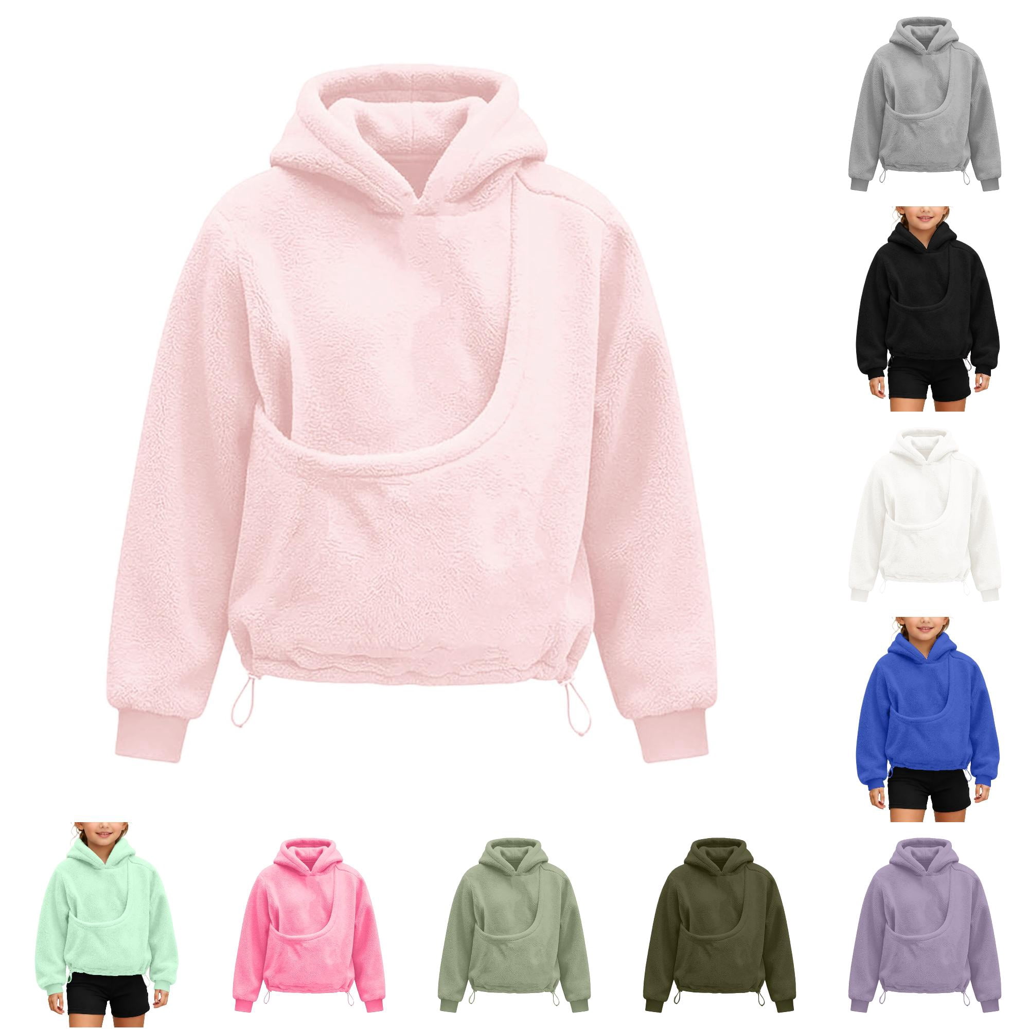 Rggeeun Girls Sweatshirt Cute Pet Pouch Hoodie Long Sleeve Tops Cat Carrier Hoodie Warm Pullover with Hem Drawstring Family Photos Pink 3-4 Years