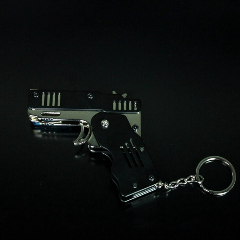 Pistolet à bande en caoutchouc Porte-clés Mini métal Pistolet en