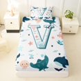thumbnail image 3 of jejeloiu Cute Starfish Initial V Twin Sheet Sets For Kids,Ocean Animal Monogram Art Bedding For Boys,3pcs, 3 of 6