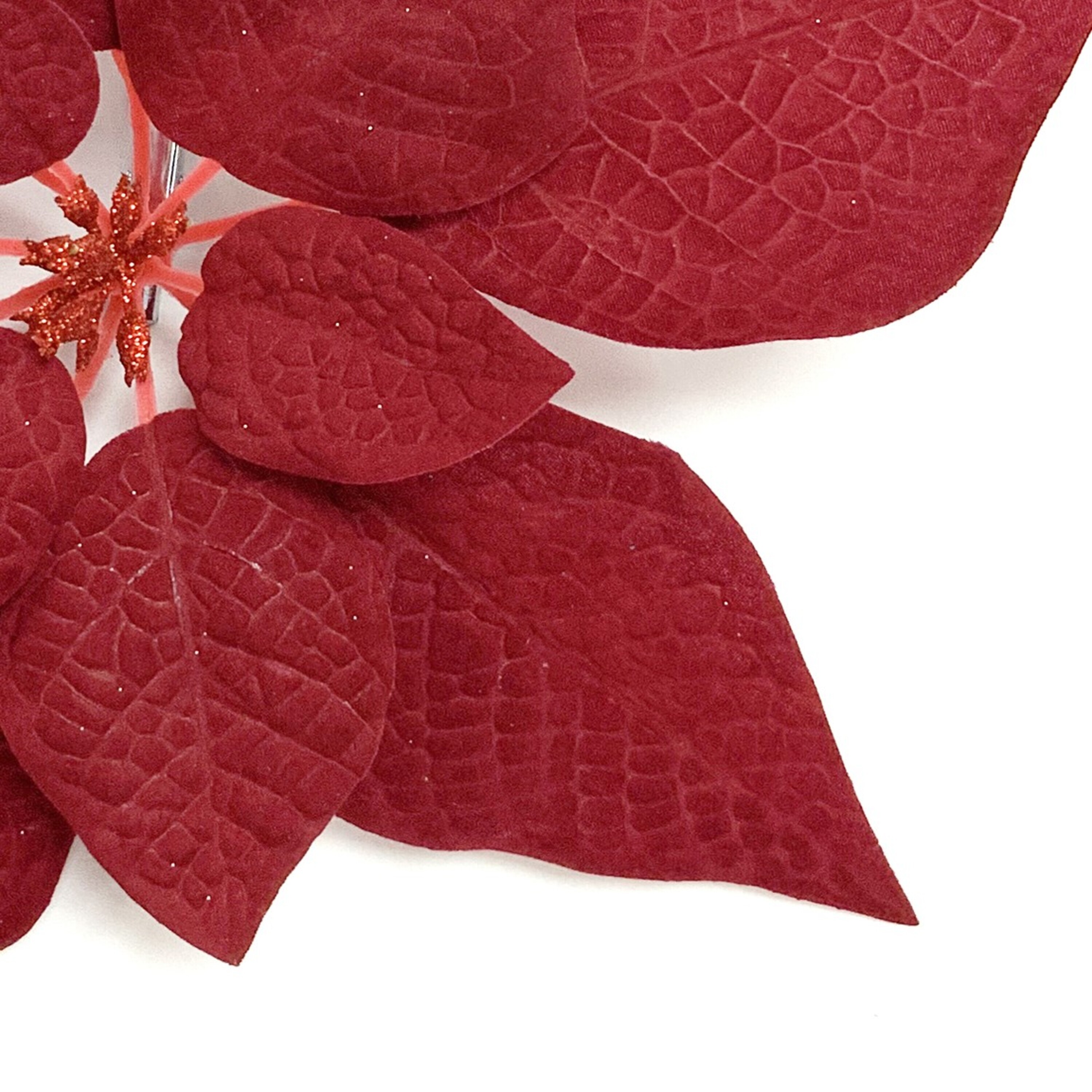 Holiday Time 11" Burgundy Red Velvet Poinsettia Clip Christmas Ornaments, 12 Count - image 4 of 5