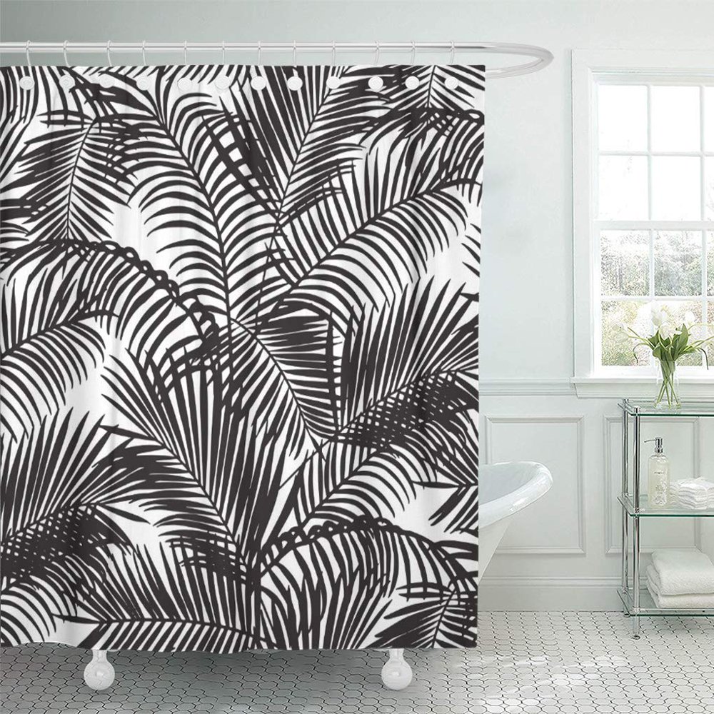 SUTTOM White Modern Black Tropical Palm Trees Neutral Simple Shower Curtain 66x72 inch Walmart