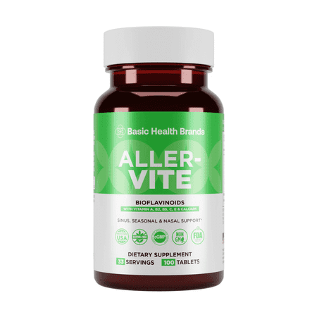 Basic Health Brands Aller-Vite Nasal Support, Bioflavonoids, Relieves Itchy Nose & Eyes, 100 Tablets