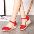 thumbnail image 2 of Espadrilles for Women Closed Round Toe Wedge Sandals Summer Casual Ankle Strap Wedges Heels Beach Shoes Red Size 7.5, 2 of 7