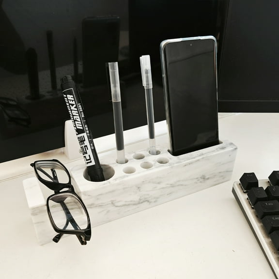 Natural Marble Pen Holder for Desk Docking Station Desk Accessories & Desk Organizer Phone Solid Stone Rulers Pencil Holder for Office