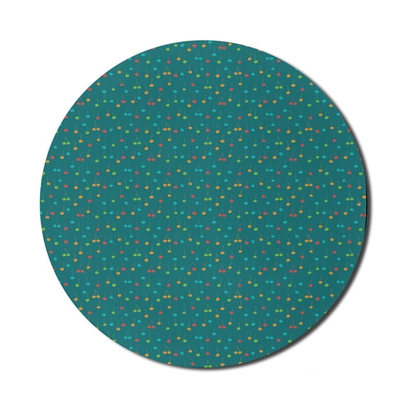 Fruits Mouse Pad for Computers, Colorful Cherries on a Pale Petrol Blue Background, Round Non-Slip Thick Rubber Modern Gaming Mousepad, 8" Round, Teal Multicolor, by Ambesonne