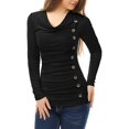 thumbnail image 1 of Women's Cowl Neck Long Sleeves Buttons Decor Ruched Top, 1 of 6