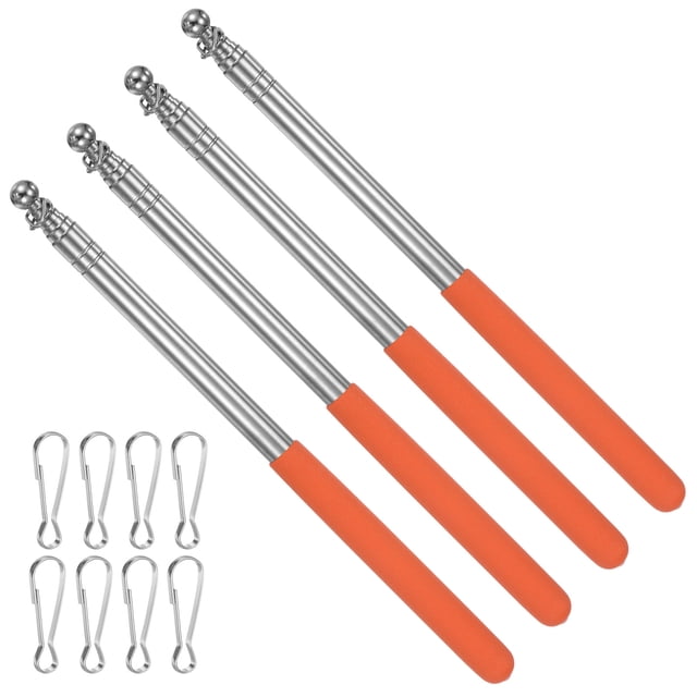 Unique Bargains 5.2 Feet Telescopic Handheld Flagpoles, Extendable Portable Guide Flag Pole with 2 Clips, Orange 4 Pack