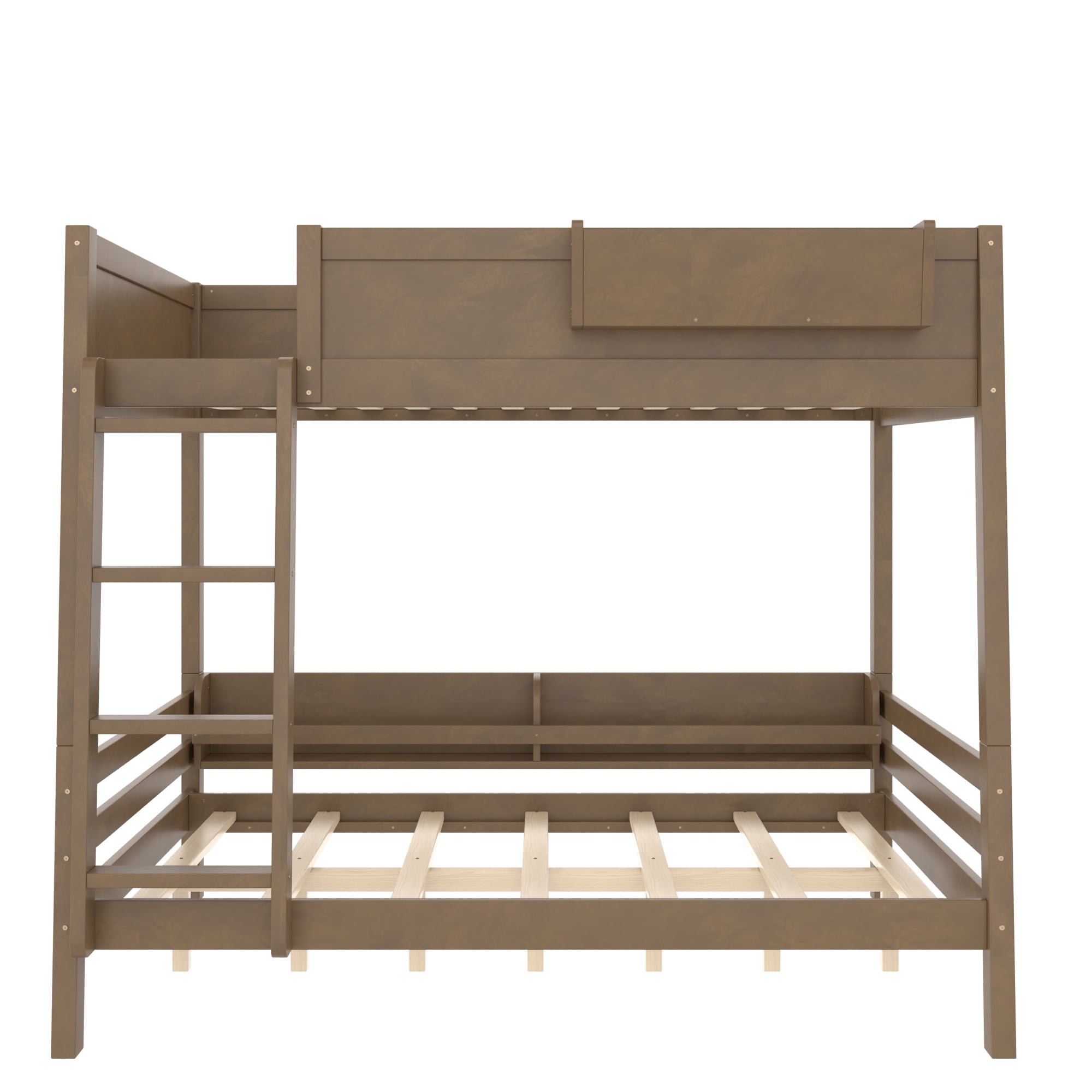 Mintazer Full Over Full Detachable Bunk Bed with Storage Shelf and Bookshelf, Modern Convertible Bunk Bed with Ladder and Guardrails for Bedroom Guest Room, Vintage Brown