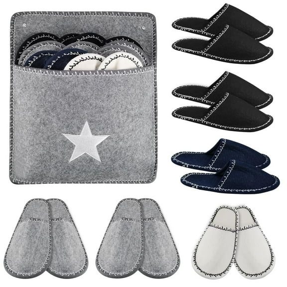 Fleece Felt Close Toe 6 Pairs Non Slip Indoor Family House Guest Slippers Set for Shoeless Home, Disposable Slippers Washable for Family, Travel, Hotel Guest and SPA