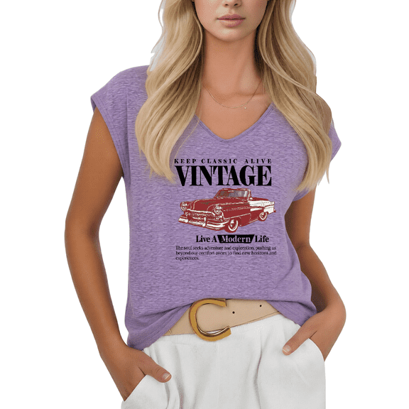 Cozymy Womens Vintage Lake Life Boat Graphic Tshirt V Neck Sleeveless Tshirt Graphic Tees Shirts Summer Casual Everyday Style Tops S 5XL