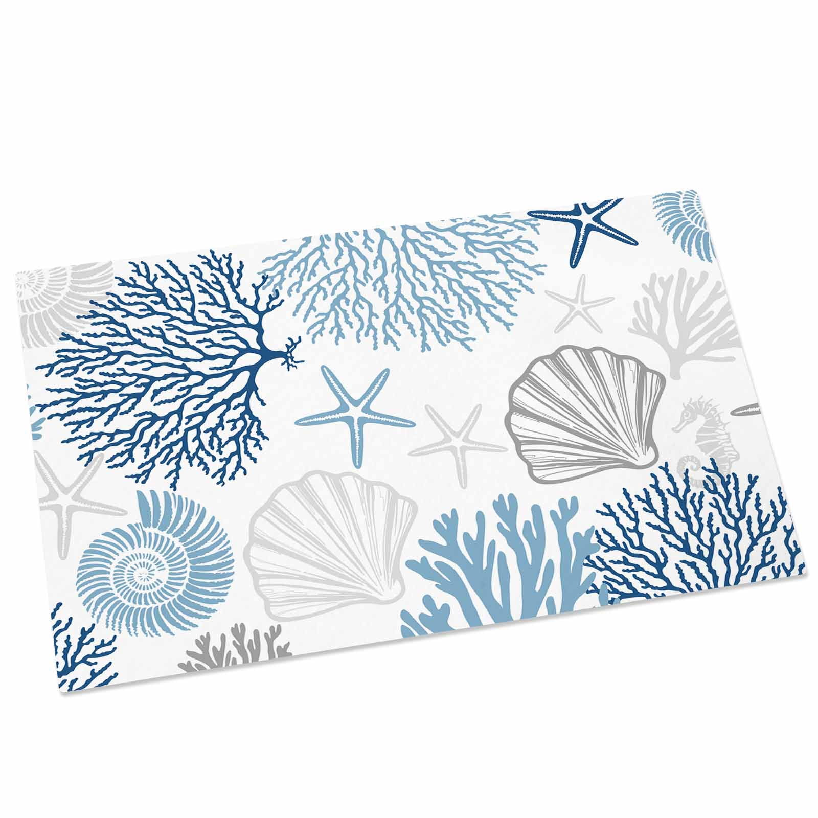 Navy Blue Gray Coastal Indoor Door Mat - 20"x31.5", Non-Slip Welcome Mat for Outdoor, Summer Beach Coral Shell Ocean Front Doormat for Entry, Low-Profile Doormat Entrance Rug for Kitchen/Bathroom