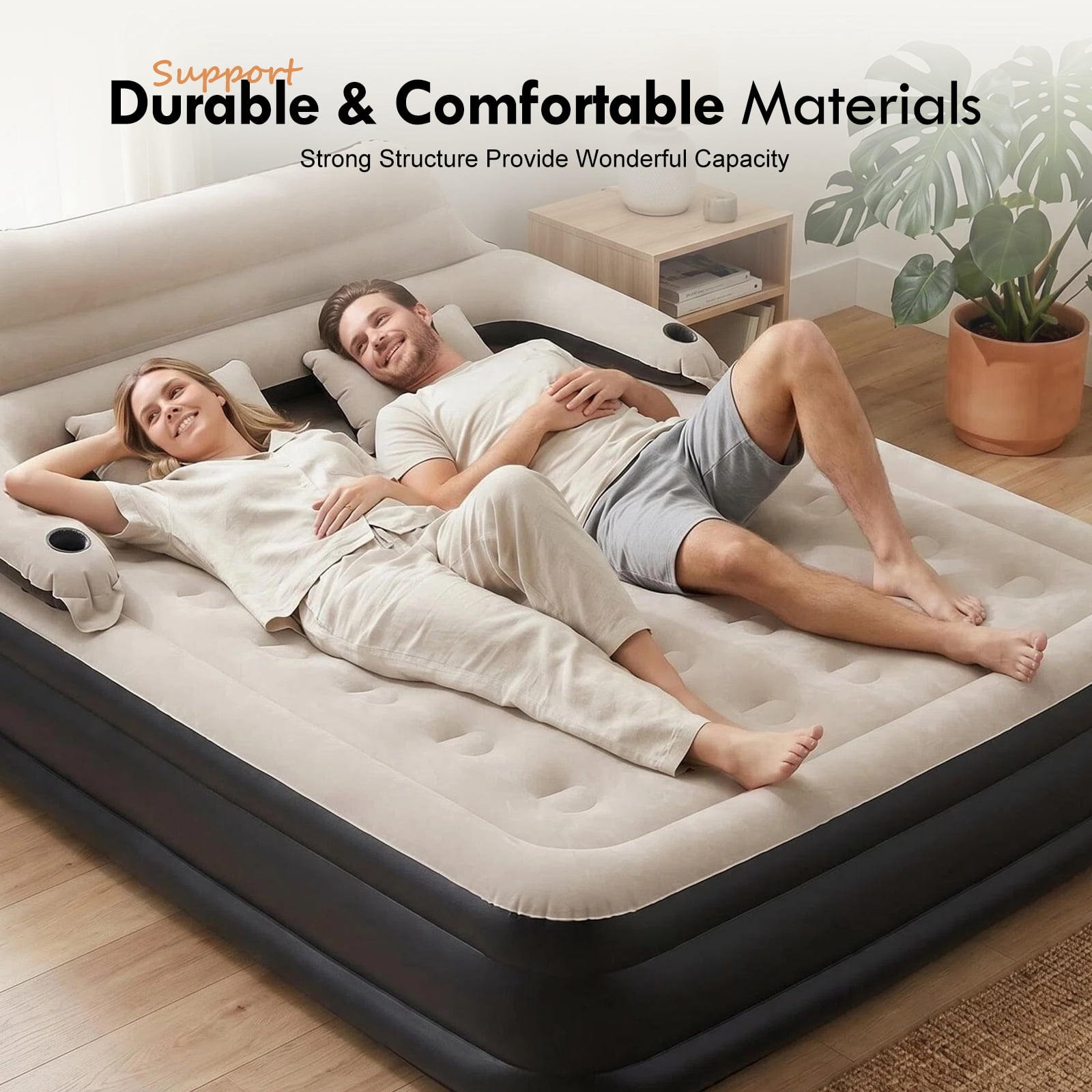 Honeydrill 15" King Air Mattress with Headboard, Airbed Inflatable Couch with Pump