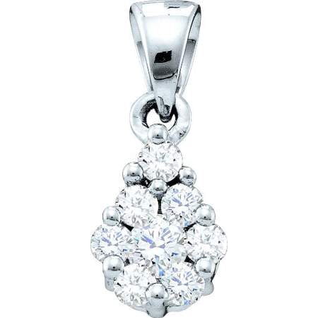 14K White Gold 0.17ctw Fancy Sleek Fashion Pave Diamond Flower Pendant