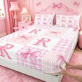 thumbnail image 4 of meiyoeat Abstract Geometric Plaid Buffalo Bed Sheets,Girly Bows Monogrammed R Full Size Sheets For Kids,4pcs, 4 of 6