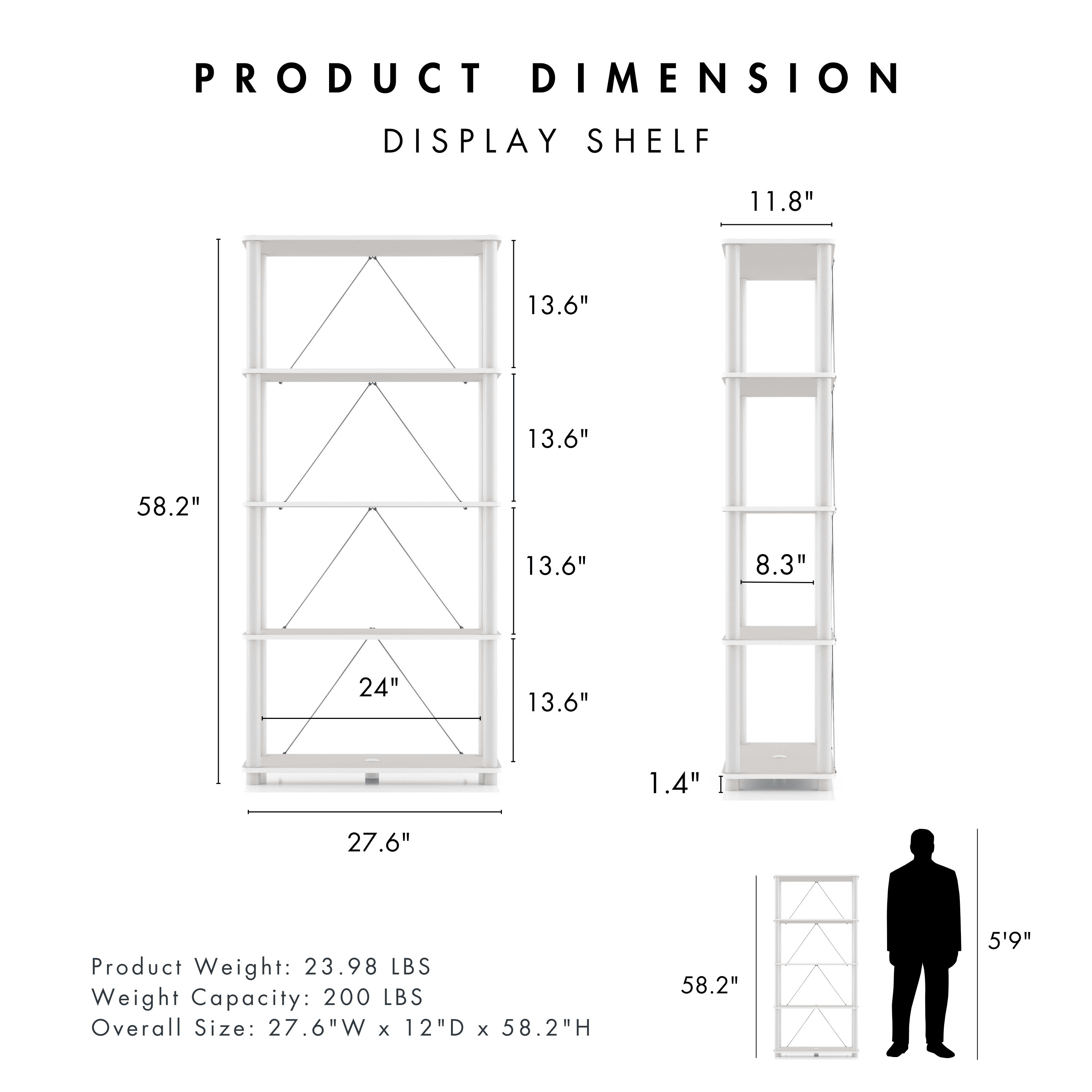 Furniture of America Brooks Adult Open Display Shelf Bookcase, 5-Tier 27-inch Shelves, Espresso