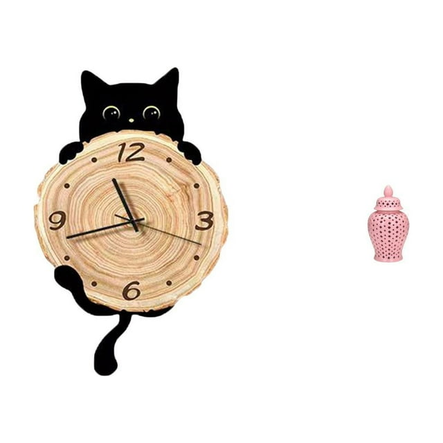 Reloj de pared,Reloj de pared decorativo para baño o dormitorio,Reloj de pared para gatos silencioso,sin tictac,ideal para regalar.,Jarra de jengibre de cerámica,Arreglo floral en jarrón de