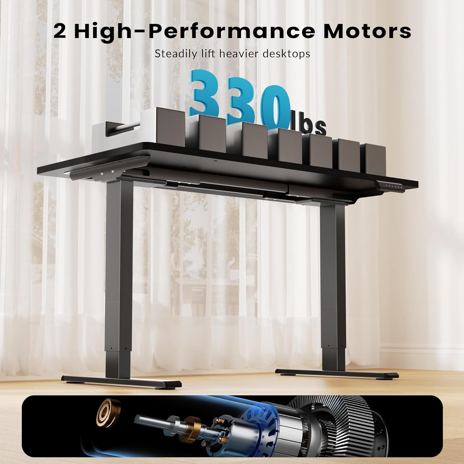 Dual Motor Electric Standing Desk Frame for 43.3 to 70.8" Table Tops, 330lbs Weight Capacity,Ergonomic Standing Height Adjustable Base with Memory Controller,Black Frame Only