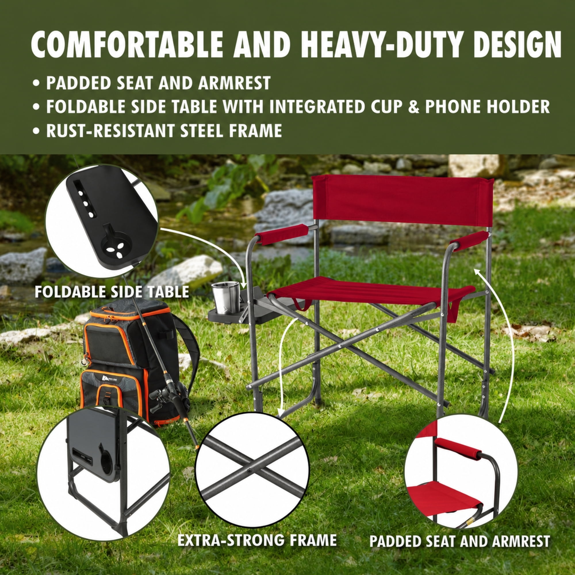 Ozark Trail Director Chair with Side Table, Red