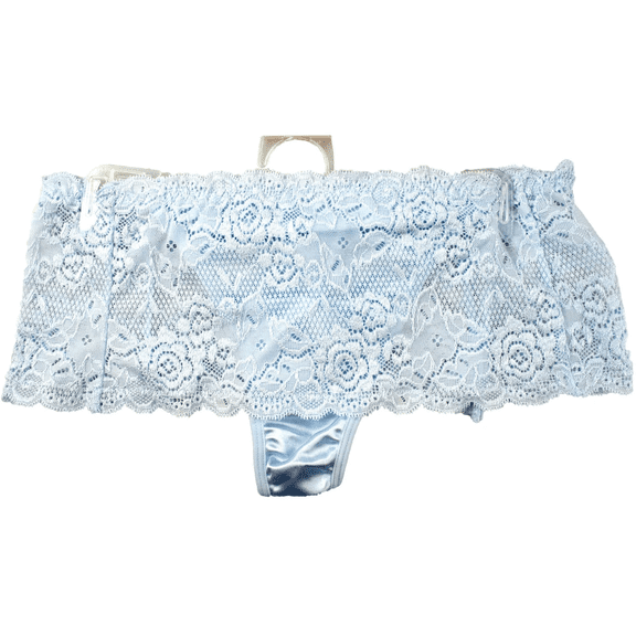 Stretch Lace Skirted Thong, Women’s Lingerie with Soft Nylon Spandex Blend, Comfortable Fit, Sexy Lace Skirt Detail, Flirty, Elegant Intimate Wear, Light Blue, Size 8