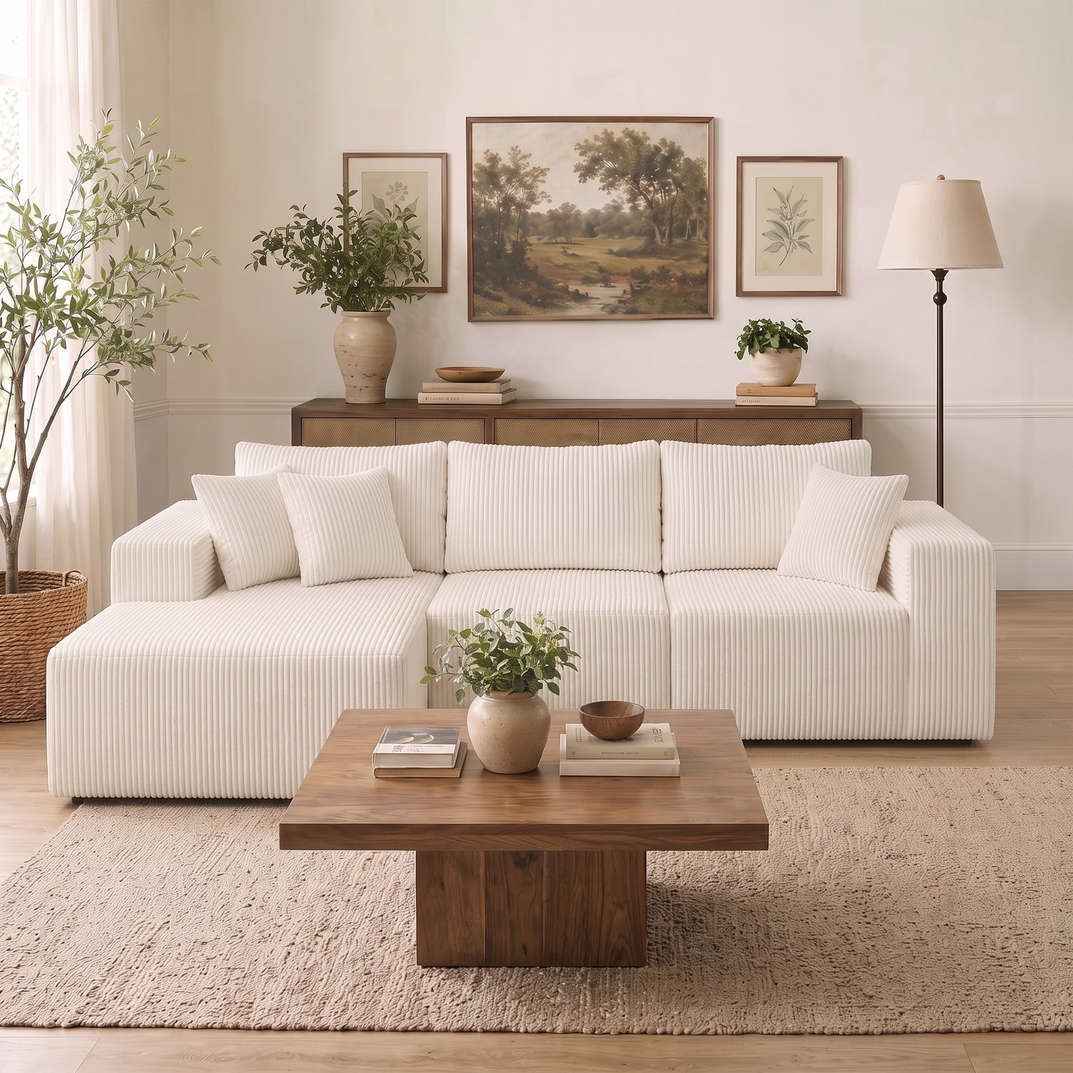 edx 108" Convertible Sectional Couches Comfy Fluffy 4 Seat Memory Foam Sectional Sofa Upholstered Couches for Living Room Bedroom,No Assembly Required,(Left Facing Chaise) Beige