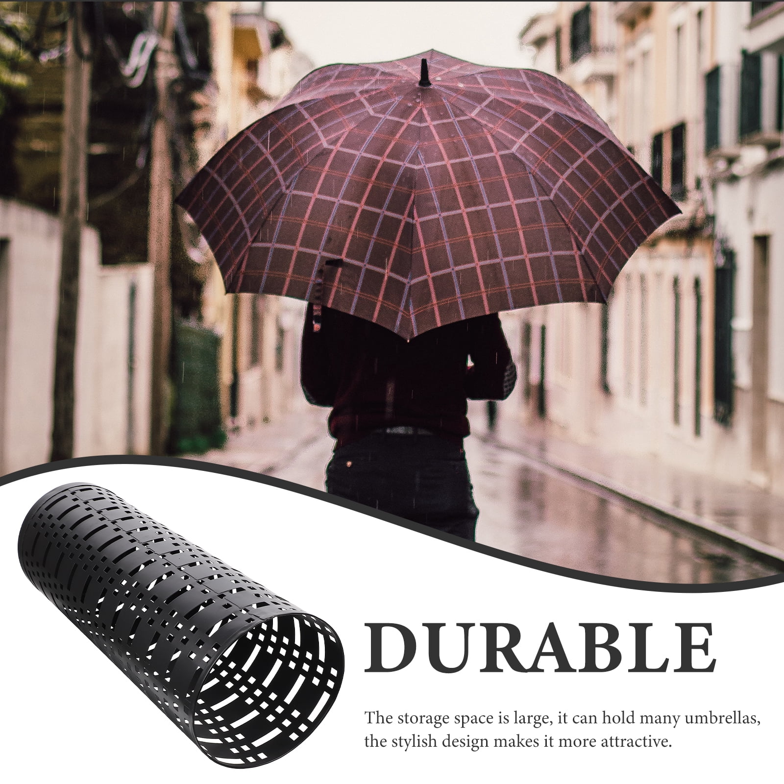 Umbrella Bucket Holder Container Base Storage Shelves Crate Office Black
