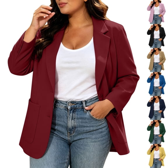 Tqcoqu Women's Plus Size Blazer,Open Front Lapel Long Sleeve Lined Shoulder Pads Business Casual Jacket with Pocket,Black Women's L-XXXXXL