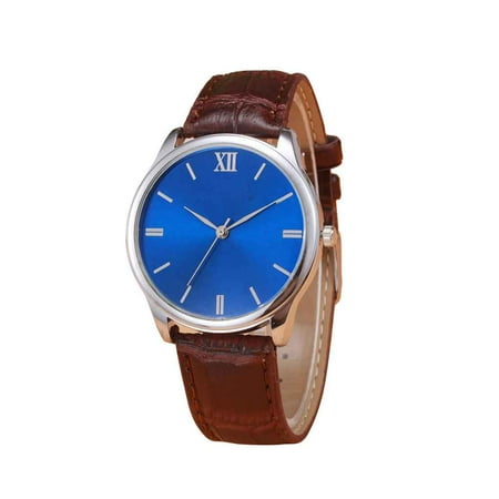 - Christmas Clearance Mens Round Watch Male Clock Business Leather Band Quartz Watch Numeral Wrist Watch Blue Face