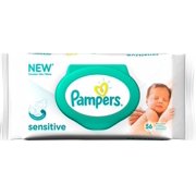 Angle View: Pampers Sensitive Baby Wipes Travel Pack, 56 Count (Pack of 6)