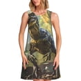 thumbnail image 1 of Kdxio Robe d'Été Femme Imprimé Dinosaure Féroce Décontractée Sans Manches avec Poche, 1 of 7