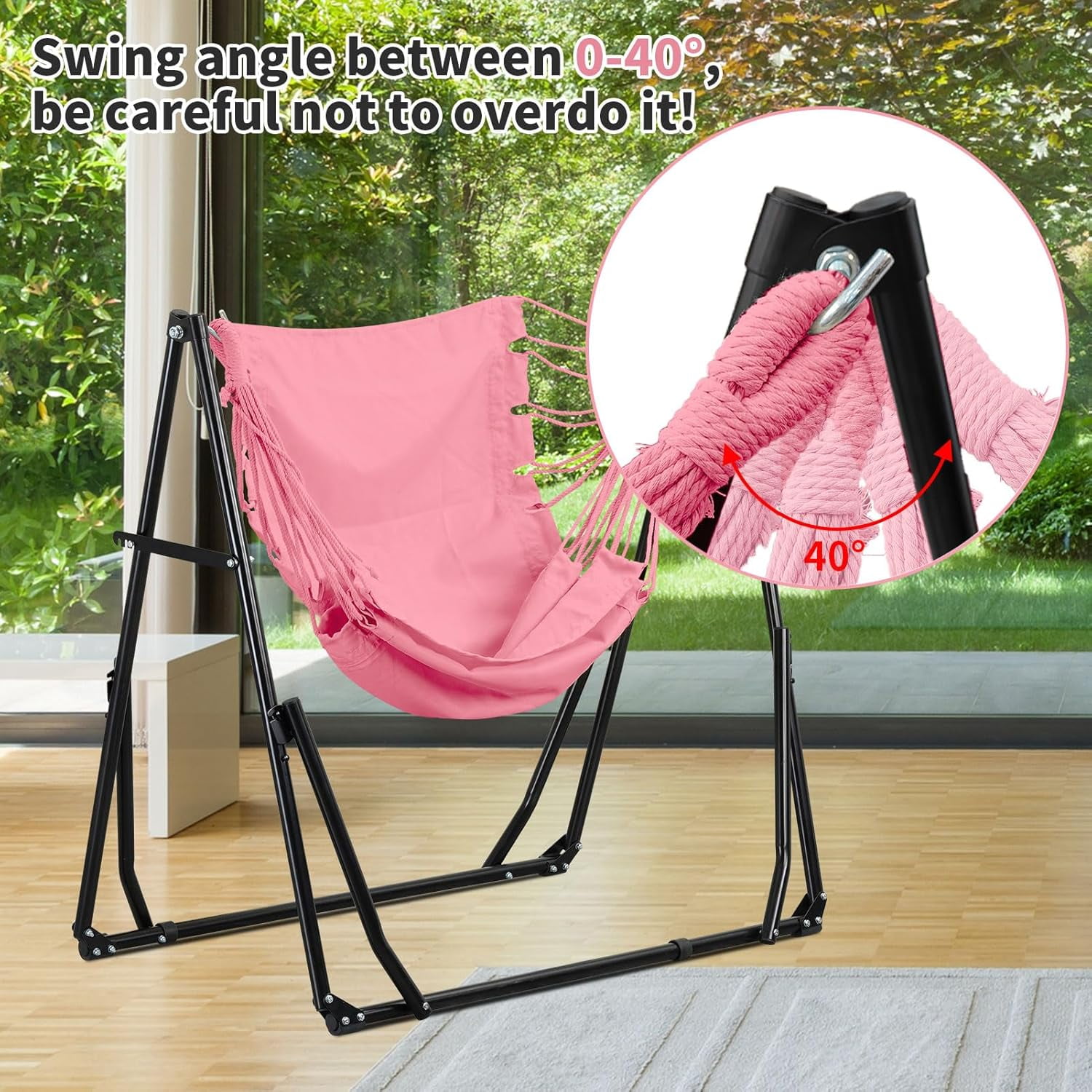 2 in 1 Hammock with Stand, Outdoor Hammock Swing Chair with Portable Heavy Duty Stand, Multi-Functional Hammock Stand 480 lbs Weight Capacit-Pink